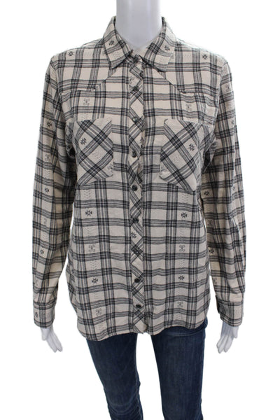 Xirena Women Beige Plaid Collared Cotton Button-Up Long Sleeve Western Size XS