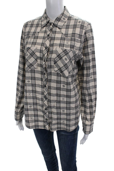 Xirena Women Beige Plaid Collared Cotton Button-Up Long Sleeve Western Size XS
