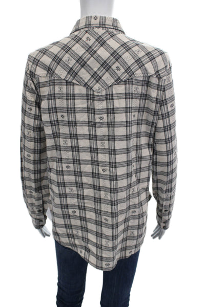 Xirena Women Beige Plaid Collared Cotton Button-Up Long Sleeve Western Size XS