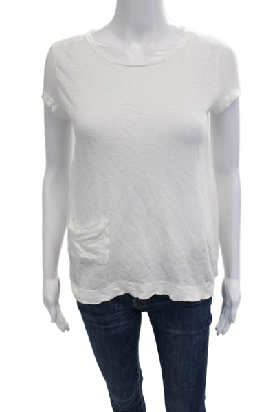 Transit Par Such Women White Linen Short Sleeve Round Neck T-Shirt Size L