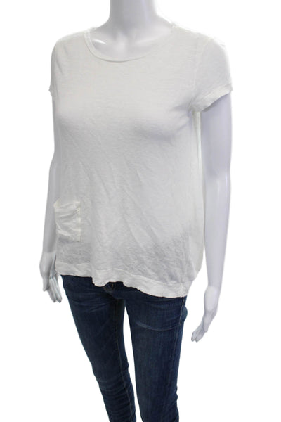 Transit Par Such Women White Linen Short Sleeve Round Neck T-Shirt Size L