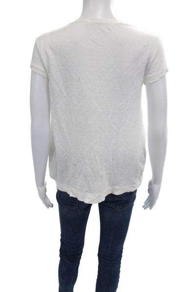 Transit Par Such Women White Linen Short Sleeve Round Neck T-Shirt Size L