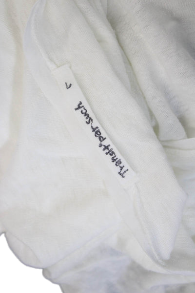 Transit Par Such Women White Linen Short Sleeve Round Neck T-Shirt Size L