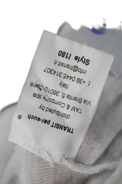 Transit Par Such Women White Linen Short Sleeve Round Neck T-Shirt Size L