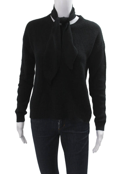 Autumn Cashmere Women Black Crew Neck Pullover Sweater Long Sleeve Tie Size S