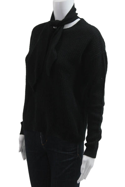 Autumn Cashmere Women Black Crew Neck Pullover Sweater Long Sleeve Tie Size S