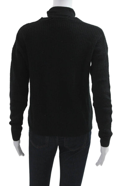 Autumn Cashmere Women Black Crew Neck Pullover Sweater Long Sleeve Tie Size S