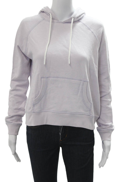Leallo Women Pullover Hoodie Purple Cotton Longsleeve Solid Fall Size S