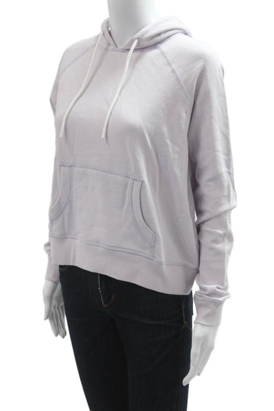 Leallo Women Pullover Hoodie Purple Cotton Longsleeve Solid Fall Size S