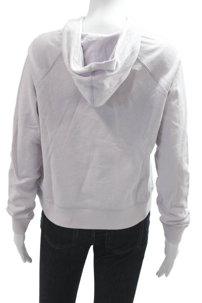 Leallo Women Pullover Hoodie Purple Cotton Longsleeve Solid Fall Size S