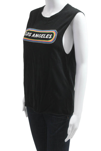 Replica Los Angeles Women Basic Black Graphic Tank Sleeveless Crew Neck Size M