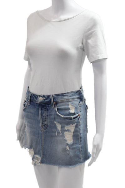 Mother Superior Women Mini Straight Pencil Skirt Blue Cotton Elastane Size 25