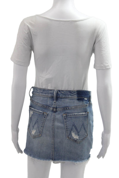 Mother Superior Women Mini Straight Pencil Skirt Blue Cotton Elastane Size 25