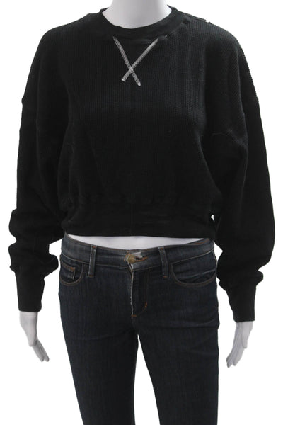 Bassike Women Pullover Sweatshirt Black Cotton Crew Neck Long Sleeve 90s Size S