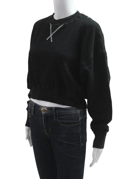 Bassike Women Pullover Sweatshirt Black Cotton Crew Neck Long Sleeve 90s Size S