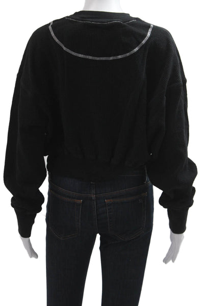 Bassike Women Pullover Sweatshirt Black Cotton Crew Neck Long Sleeve 90s Size S