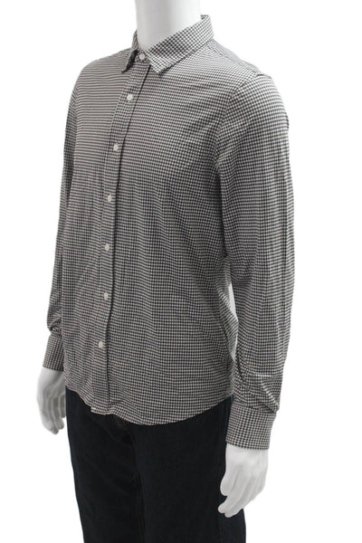 Rhone Mens Button Front Long Sleeve Collared Gingham Shirt Brown White Medium
