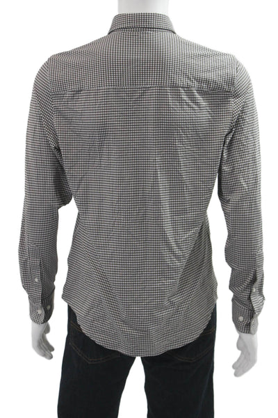Rhone Mens Button Front Long Sleeve Collared Gingham Shirt Brown White Medium