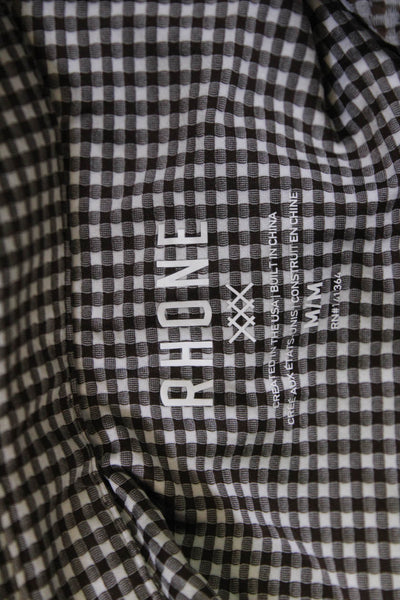 Rhone Mens Button Front Long Sleeve Collared Gingham Shirt Brown White Medium