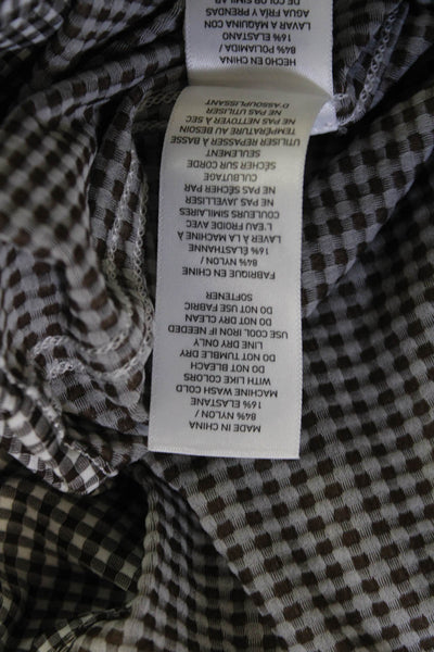 Rhone Mens Button Front Long Sleeve Collared Gingham Shirt Brown White Medium