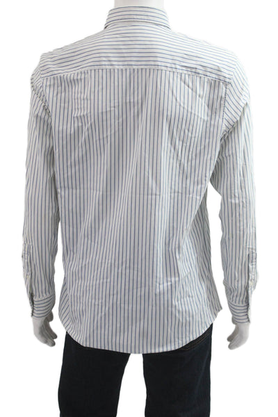 Zara Mens Long Sleeve Button Front Collared Striped Shirt White Blue Size Large