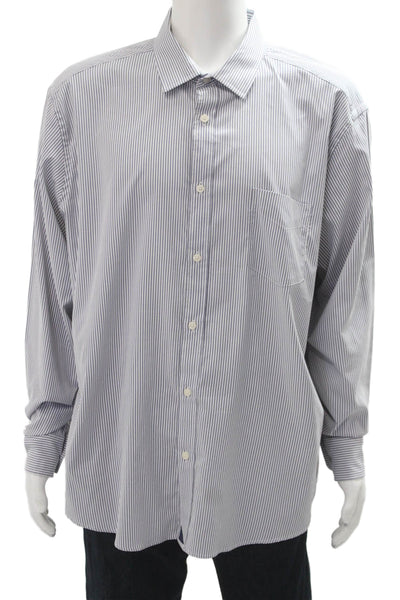 Untuckit Mens Button Front Long Sleeve Collared Striped Shirt White Gray 3XL
