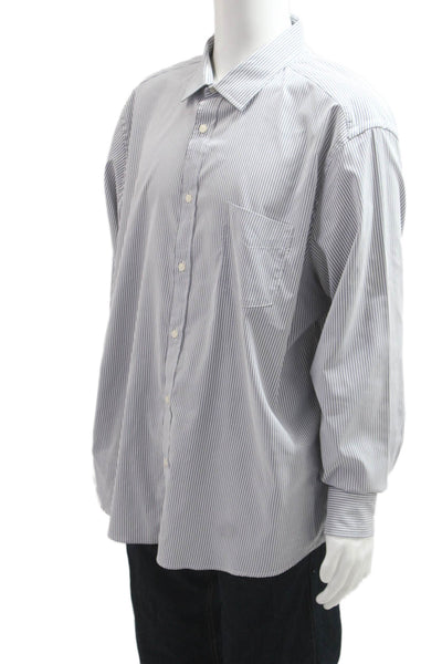 Untuckit Mens Button Front Long Sleeve Collared Striped Shirt White Gray 3XL