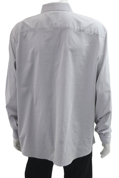Untuckit Mens Button Front Long Sleeve Collared Striped Shirt White Gray 3XL