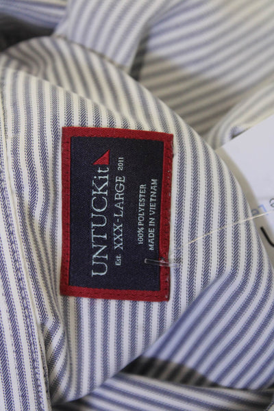 Untuckit Mens Button Front Long Sleeve Collared Striped Shirt White Gray 3XL