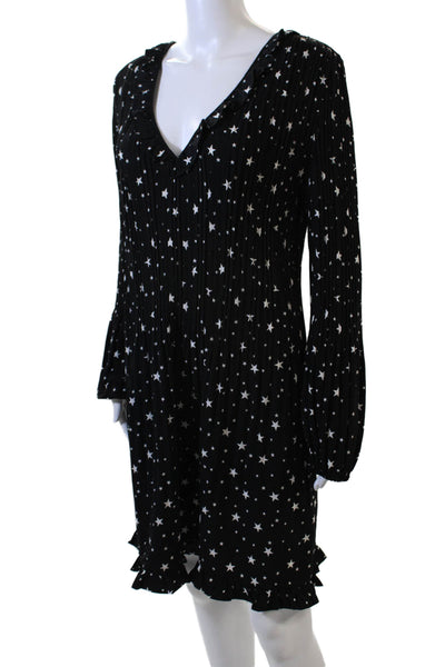 Maje Women Shift Dress Black V Neck Long Sleeve Stars Size S