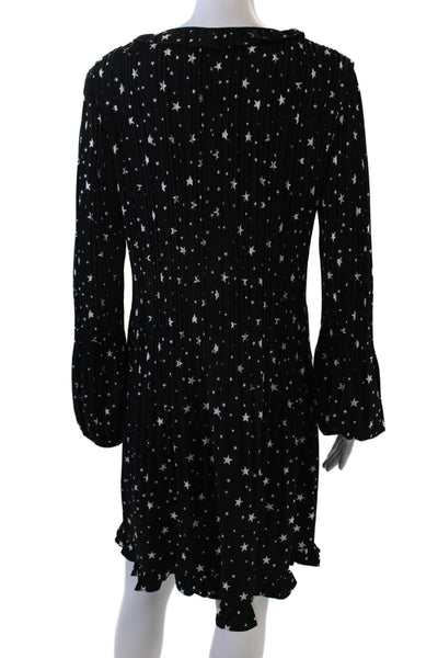 Maje Women Shift Dress Black V Neck Long Sleeve Stars Size S