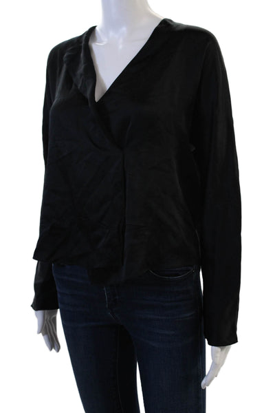Vince Women Black Silk V-Neck Long Sleeve Blouse Designer Size XS