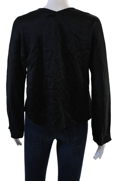 Vince Women Black Silk V-Neck Long Sleeve Blouse Designer Size XS