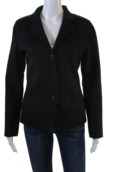 Zara Women Black Wool Blazer Collared Button Long Sleeve Designer Size S