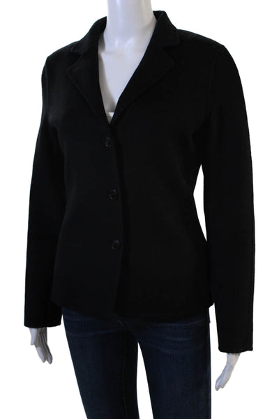 Zara Women Black Wool Blazer Collared Button Long Sleeve Designer Size S
