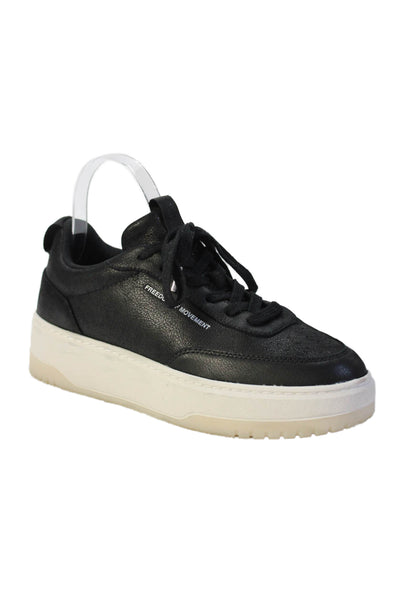 Freedom Of Movement Womens Leather Lace-Up Platform Sneakers Black Size 9