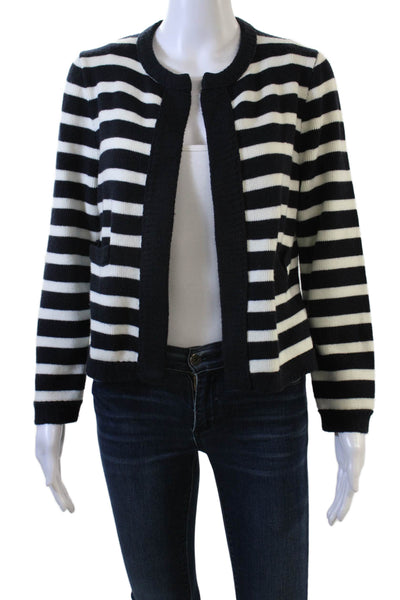 Zara Women Striped Viscose Blend Cardigan Black Long Sleeve Round Neck Size S
