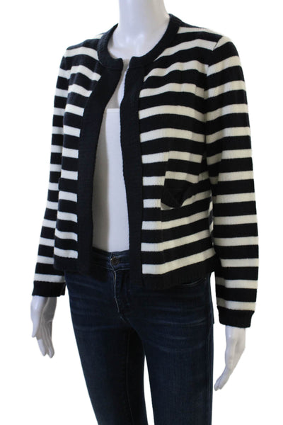 Zara Women Striped Viscose Blend Cardigan Black Long Sleeve Round Neck Size S
