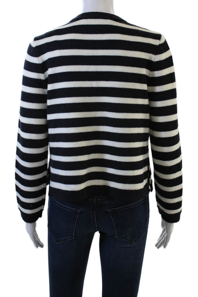 Zara Women Striped Viscose Blend Cardigan Black Long Sleeve Round Neck Size S