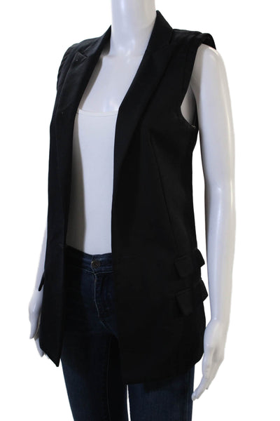 JNBY Women Black Collared Sleeveless Wool Polyester Vest Classic Fall Size M