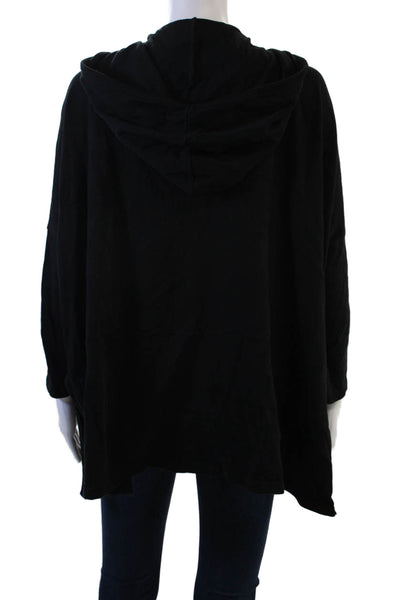 White + Warren Womens Black Cotton Cardigan Hoodie 3/4 Sleeve Size S
