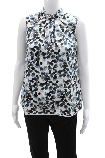 Go By GoSilk Women Black Silk Mock Neck Sleeveless Button Blouse Size XS