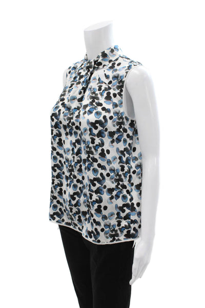 Go By GoSilk Women Black Silk Mock Neck Sleeveless Button Blouse Size XS