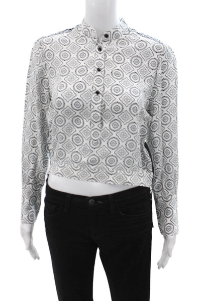 Rag & Bone Womens Cropped High Neck Aztec Blouse Black Size 2XS