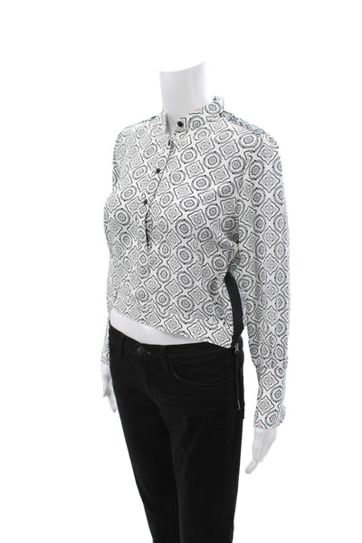 Rag & Bone Womens Cropped High Neck Aztec Blouse Black Size 2XS