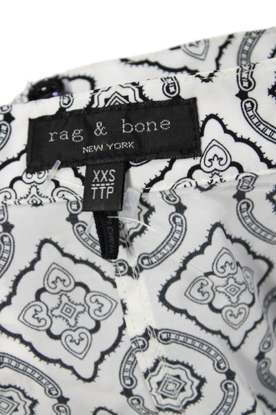 Rag & Bone Womens Cropped High Neck Aztec Blouse Black Size 2XS