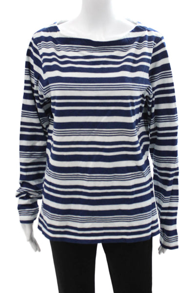 Orlebar Brown Unisex Dark Blue Striped Jersey T-Shirt Long Sleeve Size M