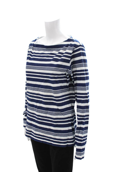 Orlebar Brown Unisex Dark Blue Striped Jersey T-Shirt Long Sleeve Size M