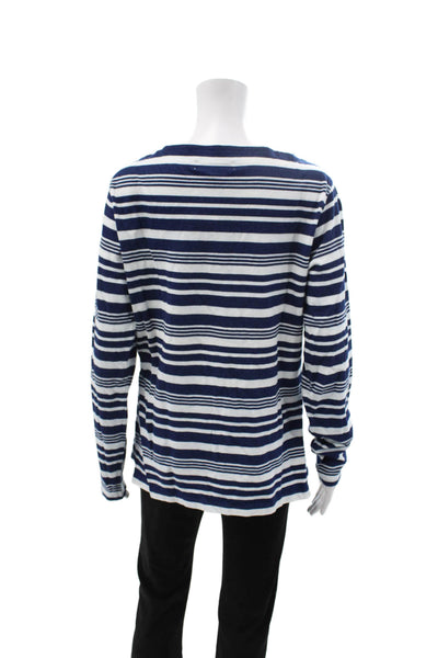 Orlebar Brown Unisex Dark Blue Striped Jersey T-Shirt Long Sleeve Size M