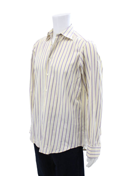 Luciano Barbera Mens Striped Long Sleeve Button Up Shirt Yellow Size S
